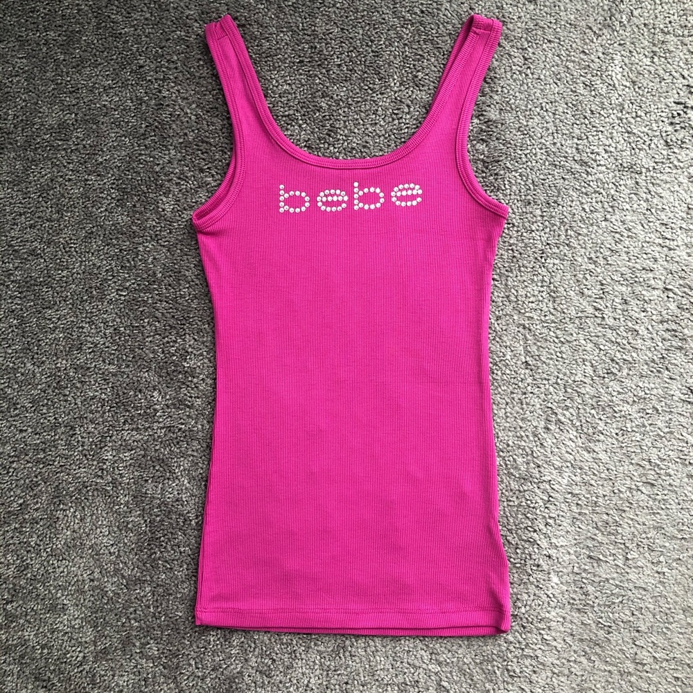 ***SOLD//SOLD**Bebe Rhinestone Logo Tank Top Pink